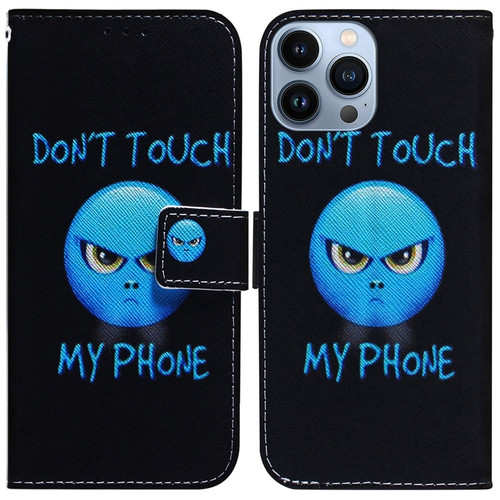 iPhone 14 Pro Max Coloured Drawing Flip Leather Phone Case - Anger