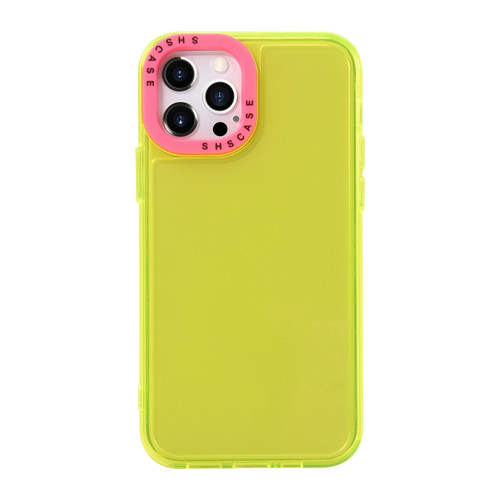 iPhone 14 Pro Max Color Contrast Lens Frame Transparent TPU Phone Case - Yellow + Rose Red