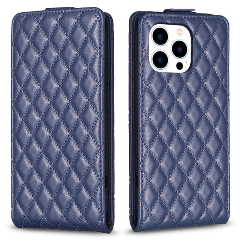 iPhone 14 Pro Max Diamond Lattice Vertical Flip Leather Phone Case - Blue