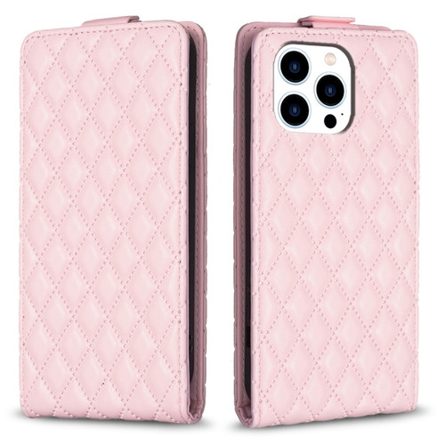 iPhone 14 Pro Max Diamond Lattice Vertical Flip Leather Phone Case - Pink