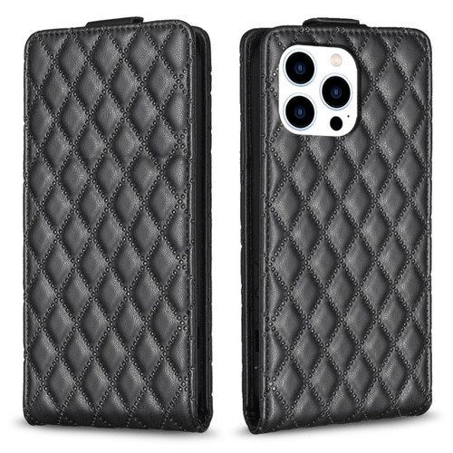 iPhone 14 Pro Diamond Lattice Vertical Flip Leather Phone Case - Black