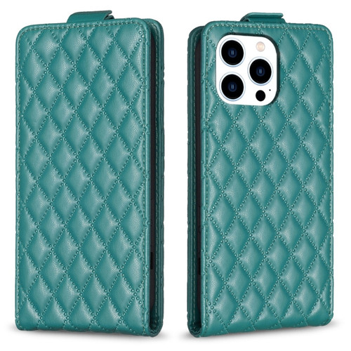 iPhone 14 Pro Diamond Lattice Vertical Flip Leather Phone Case - Green