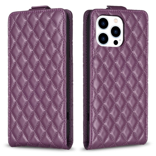 iPhone 14 Pro Diamond Lattice Vertical Flip Leather Phone Case - Dark Purple