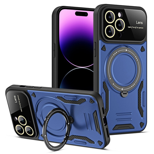 iPhone 14 Pro Max Large Window MagSafe Holder Phone Case - Blue