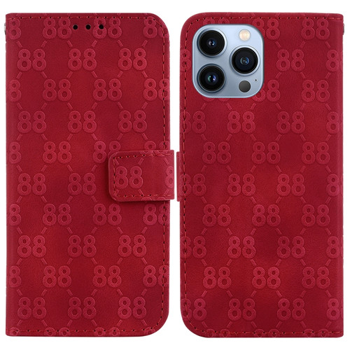 iPhone 14 Pro Max Double 8-shaped Embossed Leather Phone Case - Red