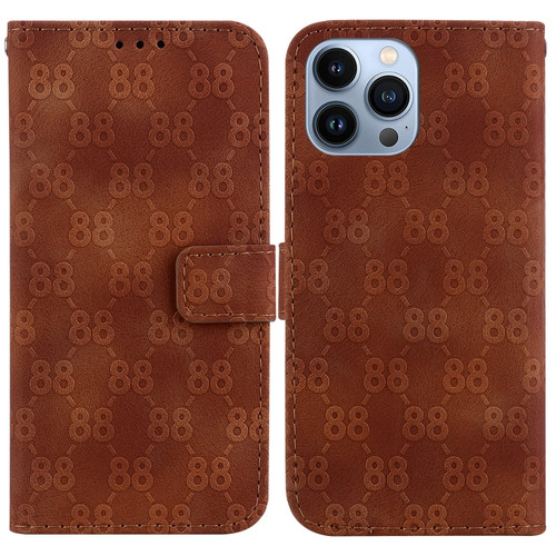 iPhone 14 Pro Max Double 8-shaped Embossed Leather Phone Case - Brown