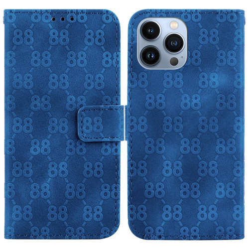 iPhone 14 Pro Max Double 8-shaped Embossed Leather Phone Case - Blue