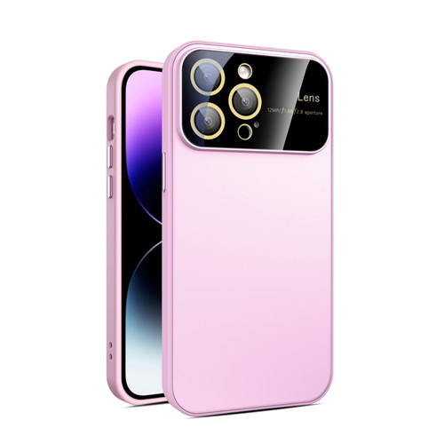 iPhone 14 Pro Max Large Glass Window PC Phone Case with Integrated Lens Film - Pink