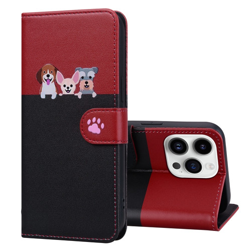 iPhone 14 Pro Max Cute Pet Series Color Block Buckle Leather Phone Case - Black