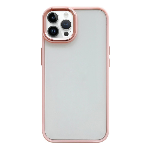 iPhone 14 Pro Max Clear Acrylic Soft TPU Phone Case with Metal Button - Pink
