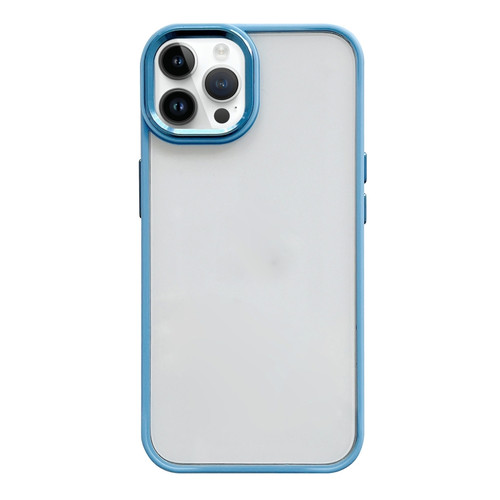 iPhone 14 Pro Max Clear Acrylic Soft TPU Phone Case with Metal Button - Sierra Blue