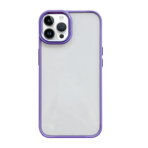 iPhone 14 Pro Max Clear Acrylic Soft TPU Phone Case with Metal Button - Purple