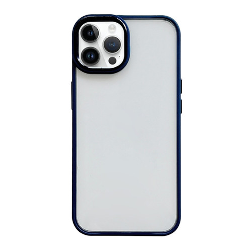 iPhone 14 Pro Max Clear Acrylic Soft TPU Phone Case with Metal Button - Blue