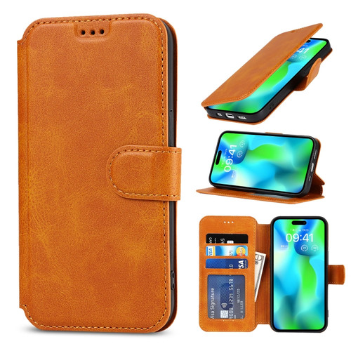 iPhone 14 Pro Max Shockproof PU + TPU Leather Phone Case - Khaki