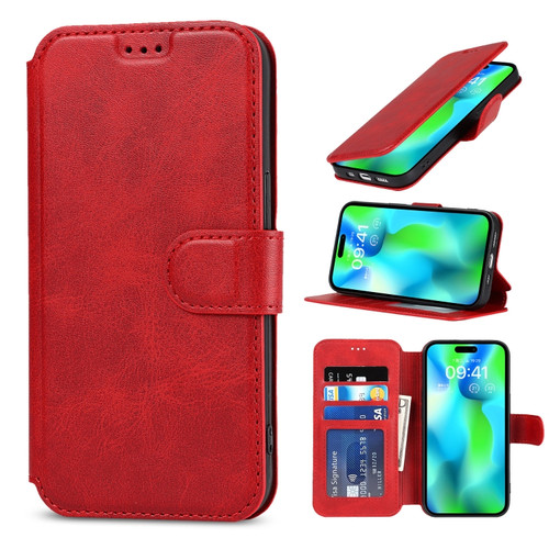 iPhone 14 Pro Max Shockproof PU + TPU Leather Phone Case - Red