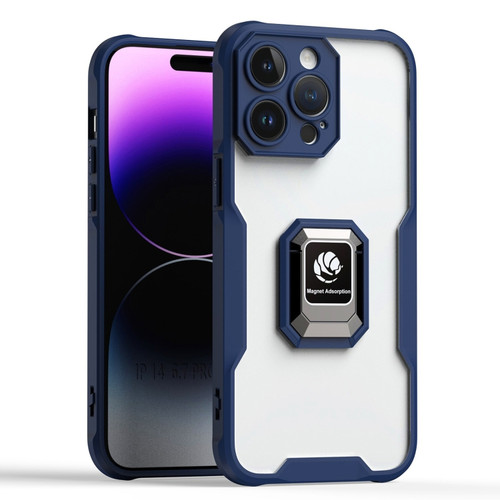 iPhone 14 Pro Max Armor Shockproof Magnetic Ring Phone Case - Navy Blue