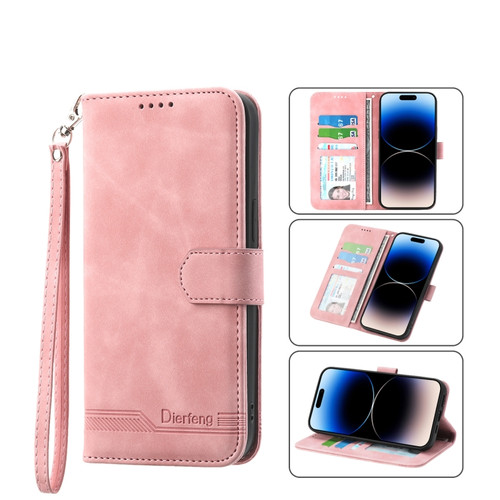 iPhone 14 Pro Max Dierfeng Dream Line TPU + PU Leather Phone Case - Pink
