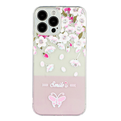 iPhone 14 Pro Max Bronzing Butterfly Flower TPU Phone Case - Peach Blossoms