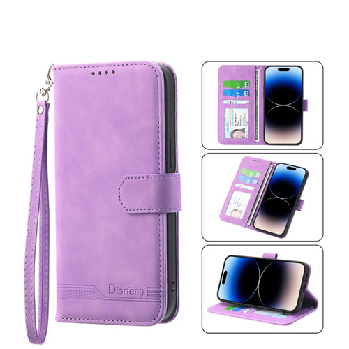 iPhone 14 Pro Max Dierfeng Dream Line TPU + PU Leather Phone Case - Purple