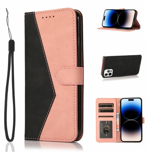 iPhone 14 Pro Max Dual-color Stitching Leather Phone Case  - Black Pink