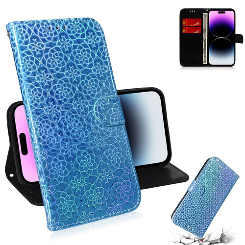 iPhone 14 Pro Max Colorful Magnetic Buckle Leather Phone Case  - Blue