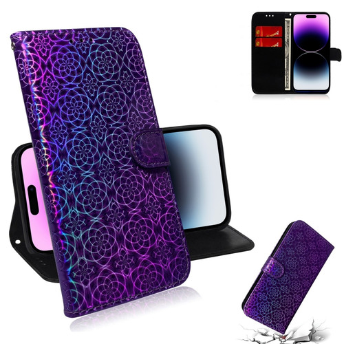 iPhone 14 Pro Max Colorful Magnetic Buckle Leather Phone Case  - Purple