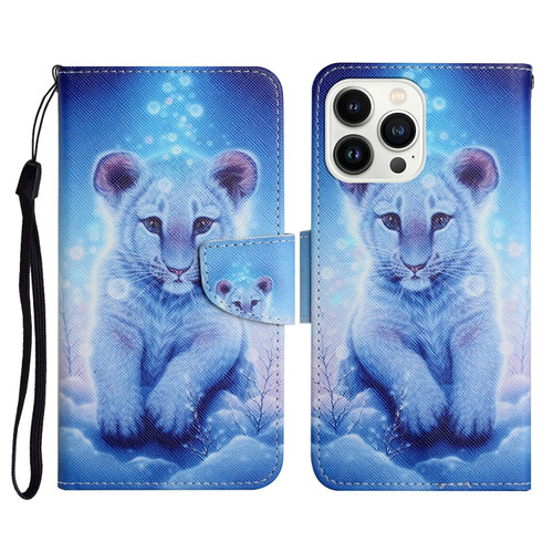 iPhone 14 Pro Max 3D Colored Drawing Flip Leather Phone Case  - Leopard