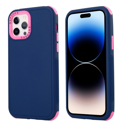 iPhone 14 Pro Max 3 in 1 Four Corner Shockproof Phone Case  - Royal Blue+Rose Red