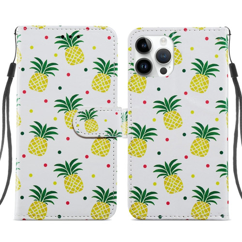 iPhone 14 Pro Max Painted Pattern Leather Phone Case  - Pineapple