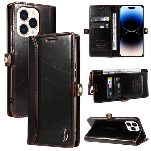 iPhone 14 Pro Max GQUTROBE RFID Blocking Oil Wax Leather Case  - Brown