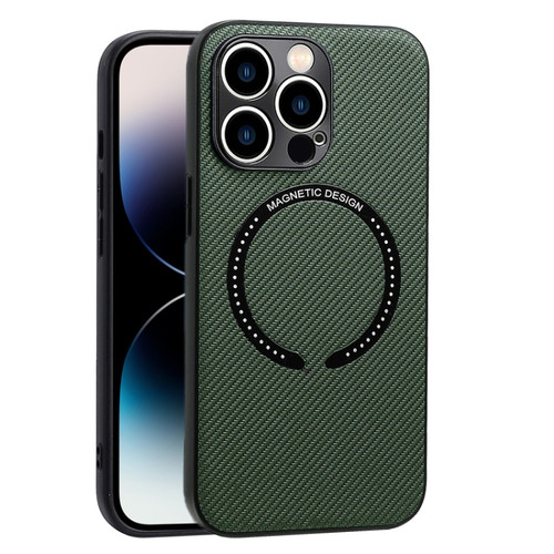 iPhone 14 Pro Max MagSafe Magnetic Carbon Fiber Texture Phone Case  - Dark Green