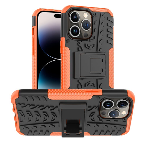 iPhone 14 Pro Max Tire Texture TPU + PC Phone Case with Holder  - Orange