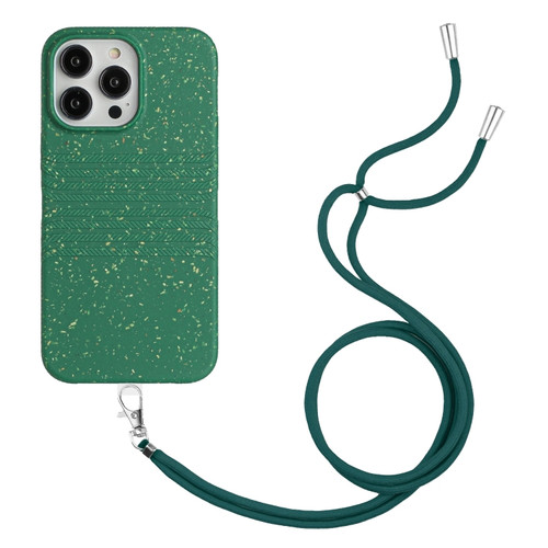 iPhone 14 Pro Max Wheat Straw Material Degradable TPU Phone Case with Lanyard - Dark Green