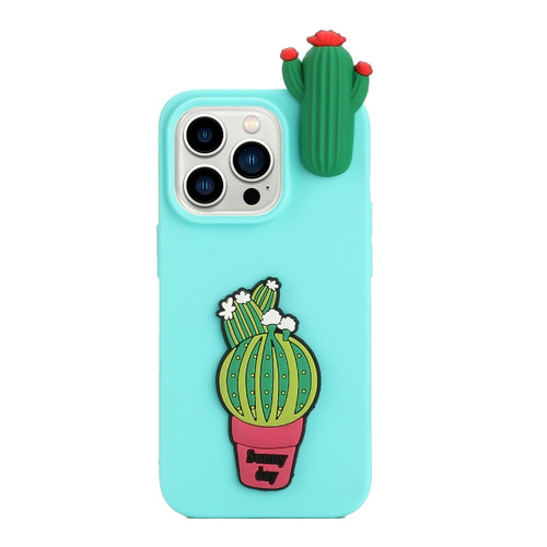 iPhone 14 Pro Max 3D Silicone Lying Cartoon TPU Phone Case - Cactus