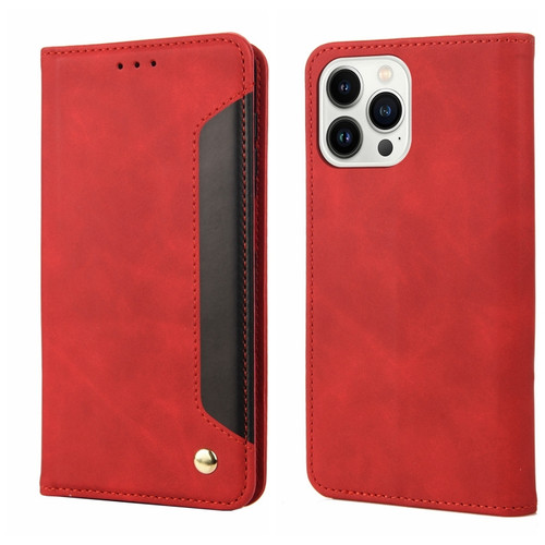 iPhone 14 Pro Max Skin Feel Splicing Leather Phone Case  - Red