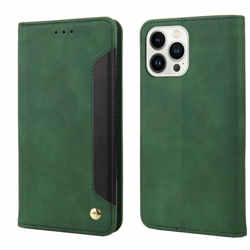 iPhone 14 Pro Max Skin Feel Splicing Leather Phone Case  - Green