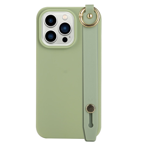 iPhone 14 Pro Max Wrist Strap Holder TPU Phone Case - Bean Green
