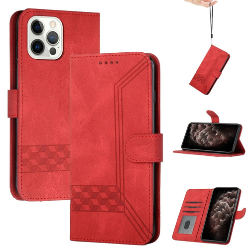 iPhone 14 Pro Max Cubic Skin Feel Flip Leather Phone Case - Red