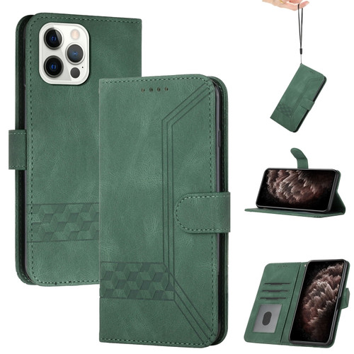 iPhone 14 Pro Max Cubic Skin Feel Flip Leather Phone Case - Green