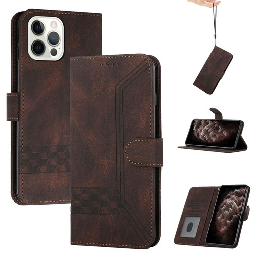 iPhone 14 Pro Max Cubic Skin Feel Flip Leather Phone Case - Brown