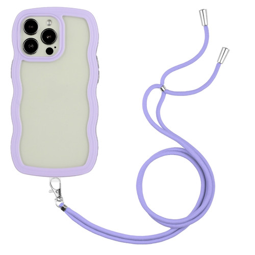iPhone 14 Pro Max Lanyard Candy Color Wave TPU Clear PC Phone Case - Purple