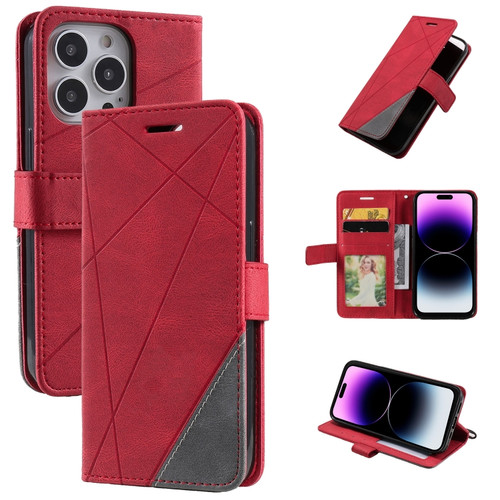 iPhone 14 Pro Max Skin Feel Splicing Leather Phone Case - Red