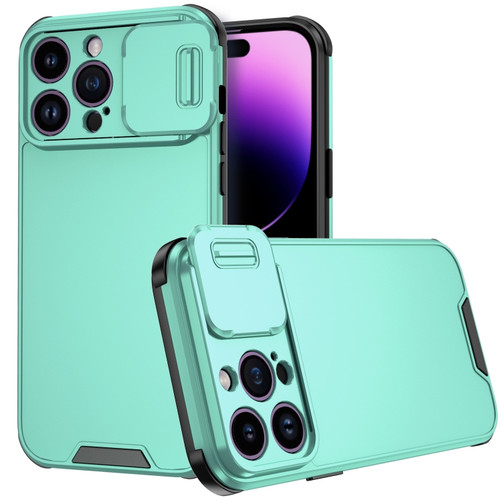 iPhone 14 Pro Max Sliding Camera Cover Design PC + TPU Phone Case - Mint Green