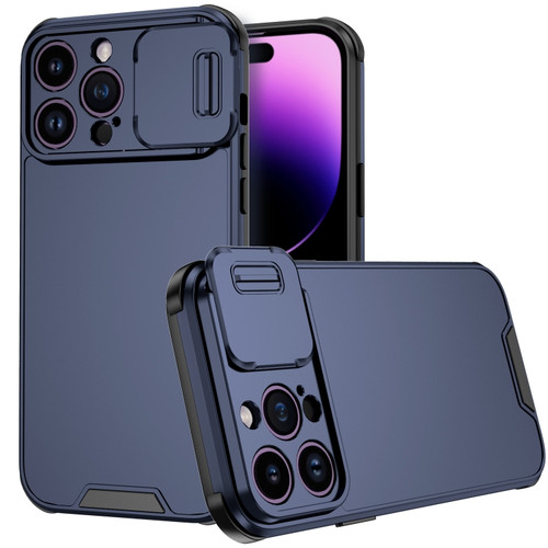 iPhone 14 Pro Max Sliding Camera Cover Design PC + TPU Phone Case - Blue