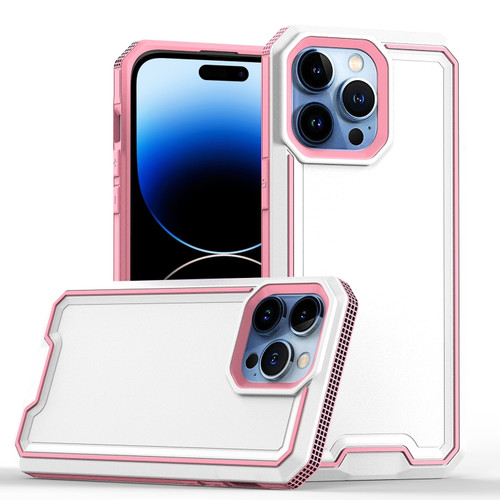 iPhone 14 Pro Max Armour Two-color TPU + PC Phone Case - White+Pink