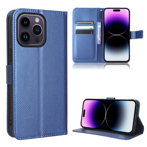 iPhone 14 Pro Max Diamond Texture Leather Phone Case - Blue