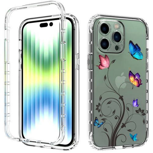 iPhone 14 Pro Max Transparent Painted Phone Case - Tree Butterflies
