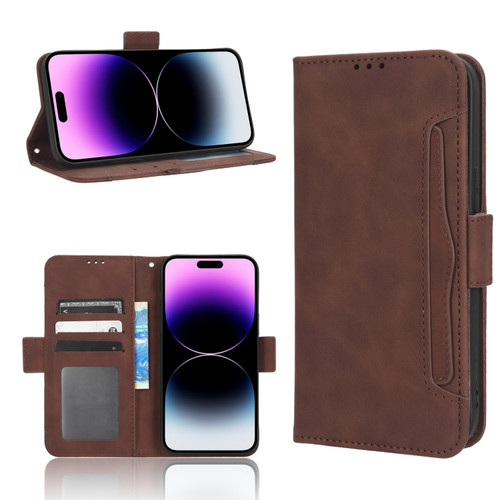 iPhone 14 Pro Max Skin Feel Calf Texture Card Slots Leather Phone Case - Brown