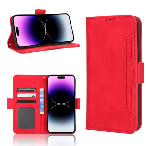 iPhone 14 Pro Max Skin Feel Calf Texture Card Slots Leather Phone Case - Red