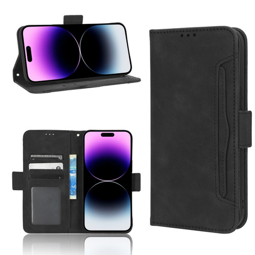 iPhone 14 Pro Max Skin Feel Calf Texture Card Slots Leather Phone Case - Black